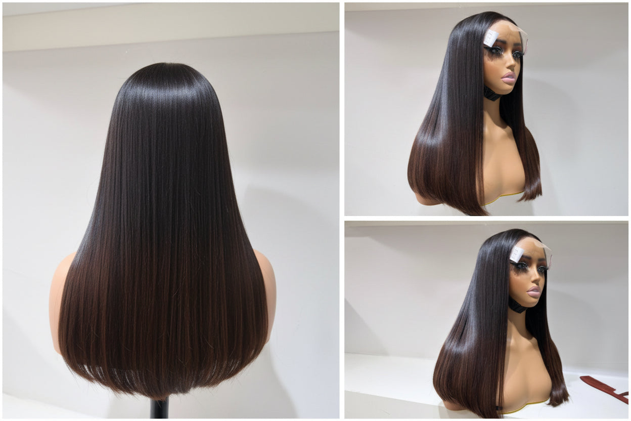 18’ Nadia Virgin Bone Straight Wig - 300g with 5*5 Glueless Closure - Vietnamese Premium SDD Hair - Brown Tip