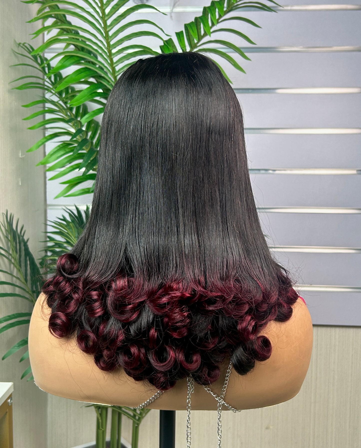18' Ada Tip Bouncy Remy Wig - 250g with 5*5 Closure - Chinese Virgin SDD Quality - Wine Tips