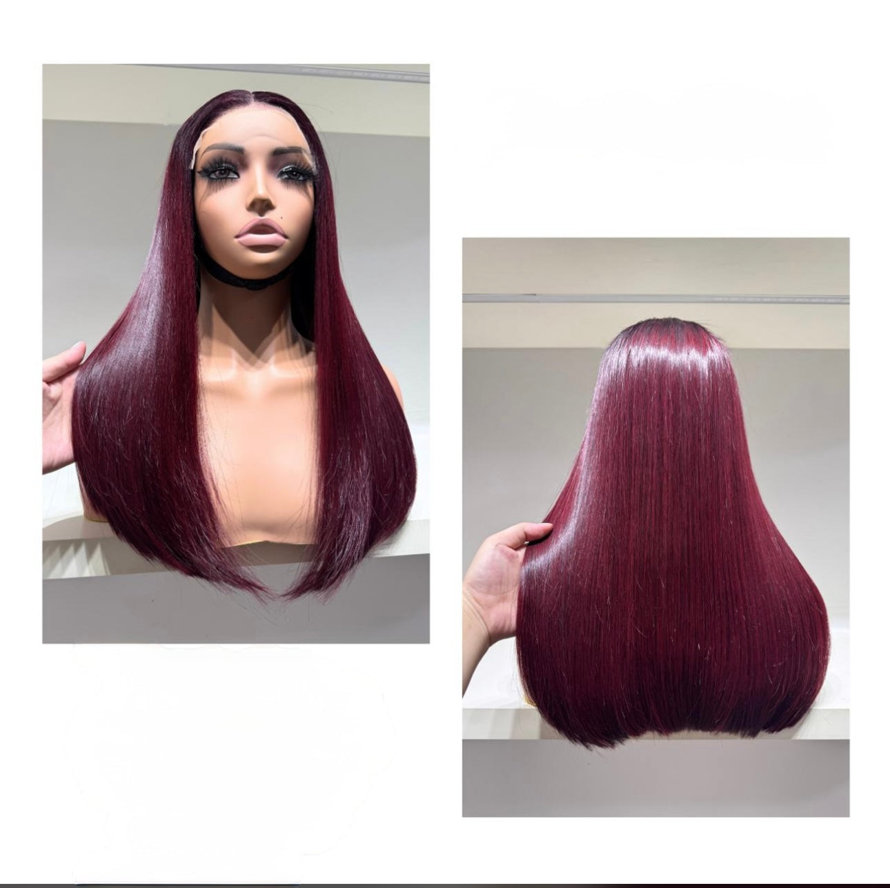 18’ Nadia Virgin Bone Straight Wig 300g with 5*5 Glueless Closure - Vietnamese Premium SDD Hair - Burgundy