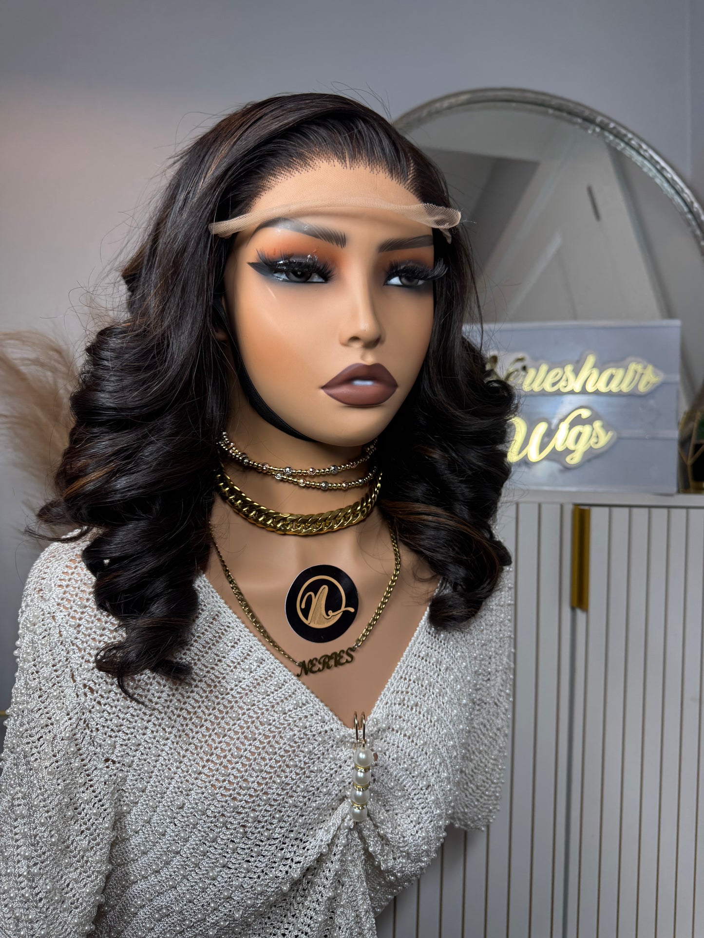 14’ Naya Virgin Wavy Wig - Black highlights - 300g with 5*5 Glueless Closure - Vietnamese Premium SDD Hair