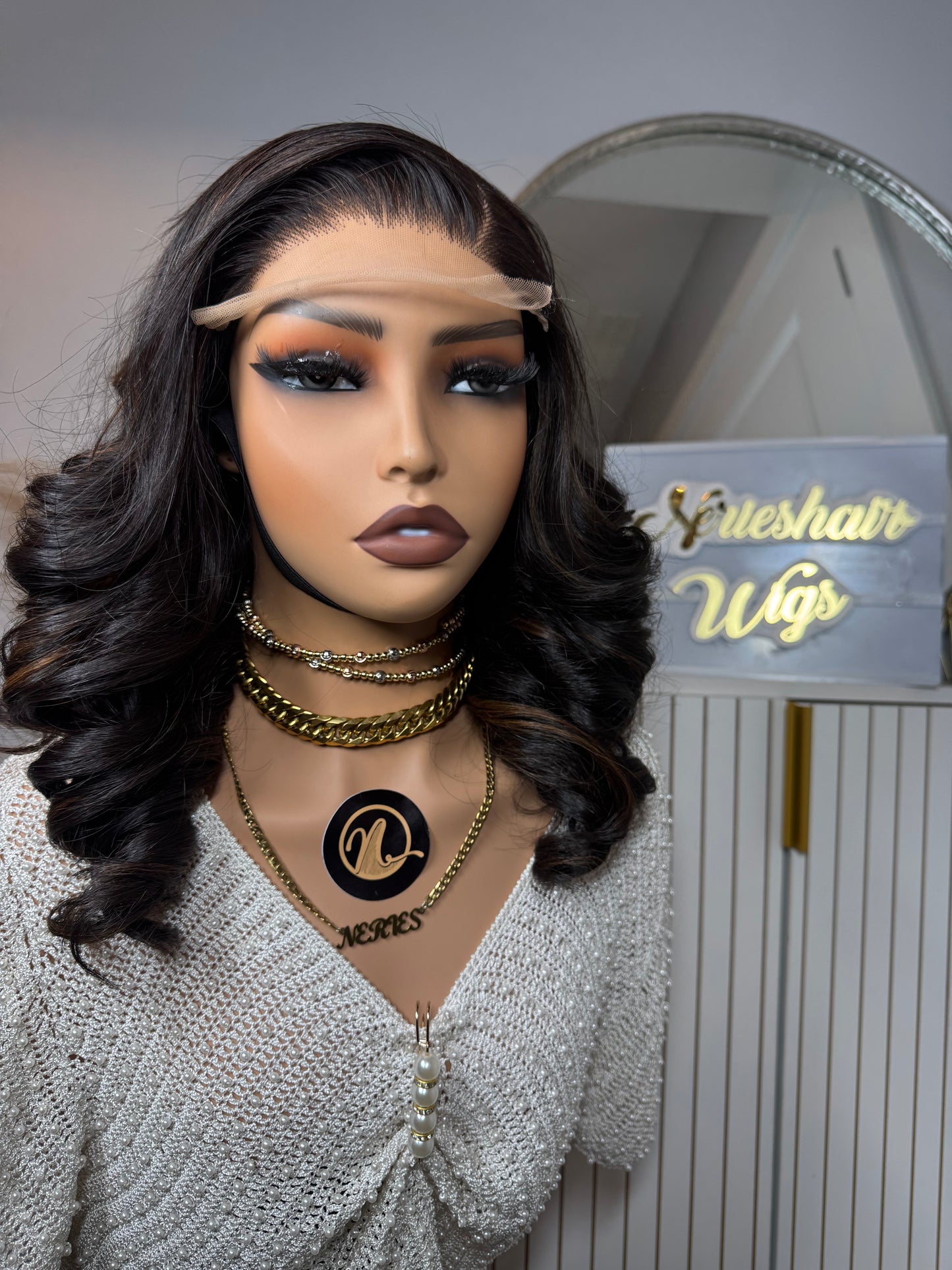 14’ Naya Virgin Wavy Wig - Black highlights - 300g with 5*5 Glueless Closure - Vietnamese Premium SDD Hair