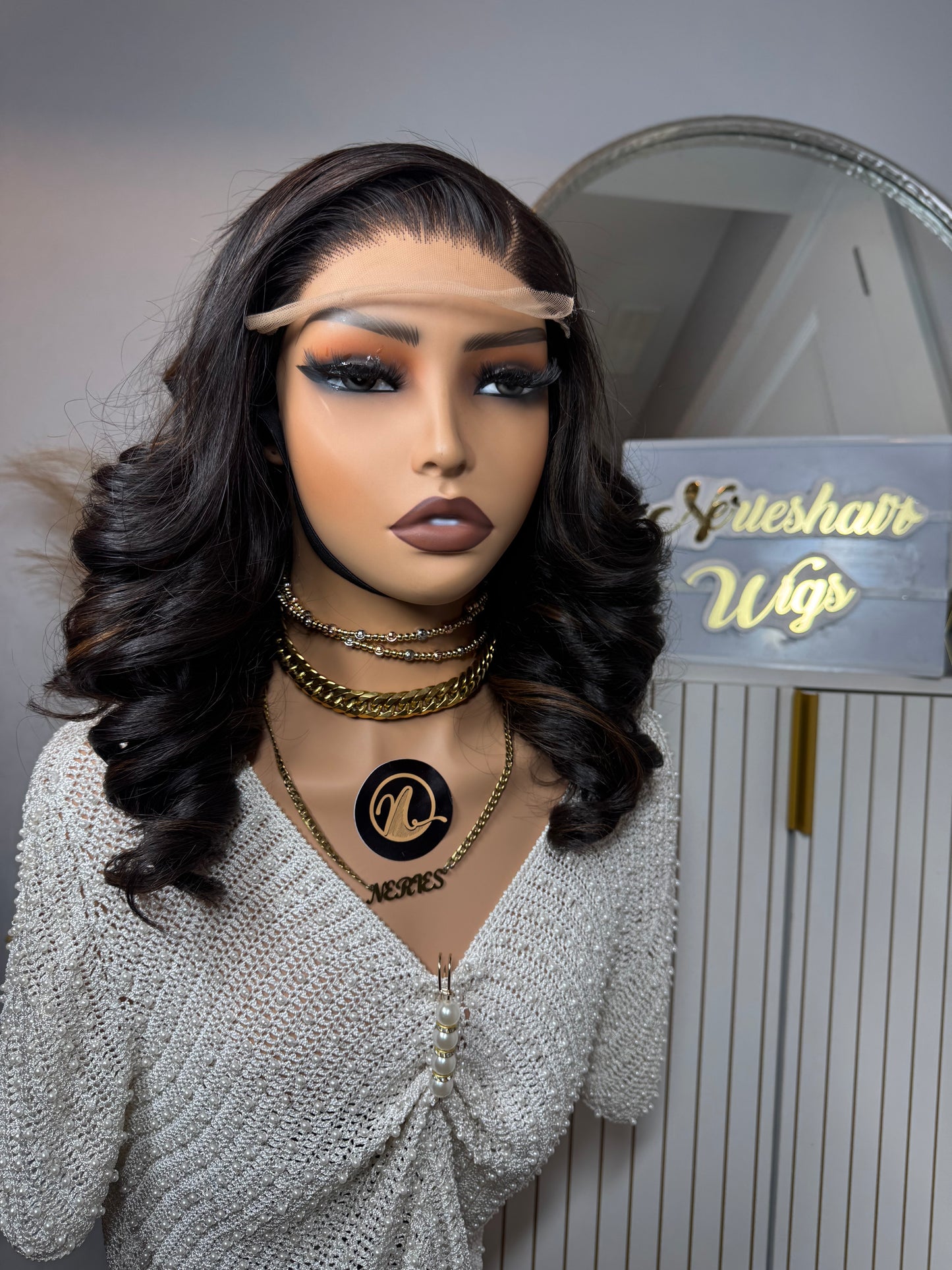 14’ Naya Virgin Wavy Wig - Black highlights - 300g with 5*5 Glueless Closure - Vietnamese Premium SDD Hair