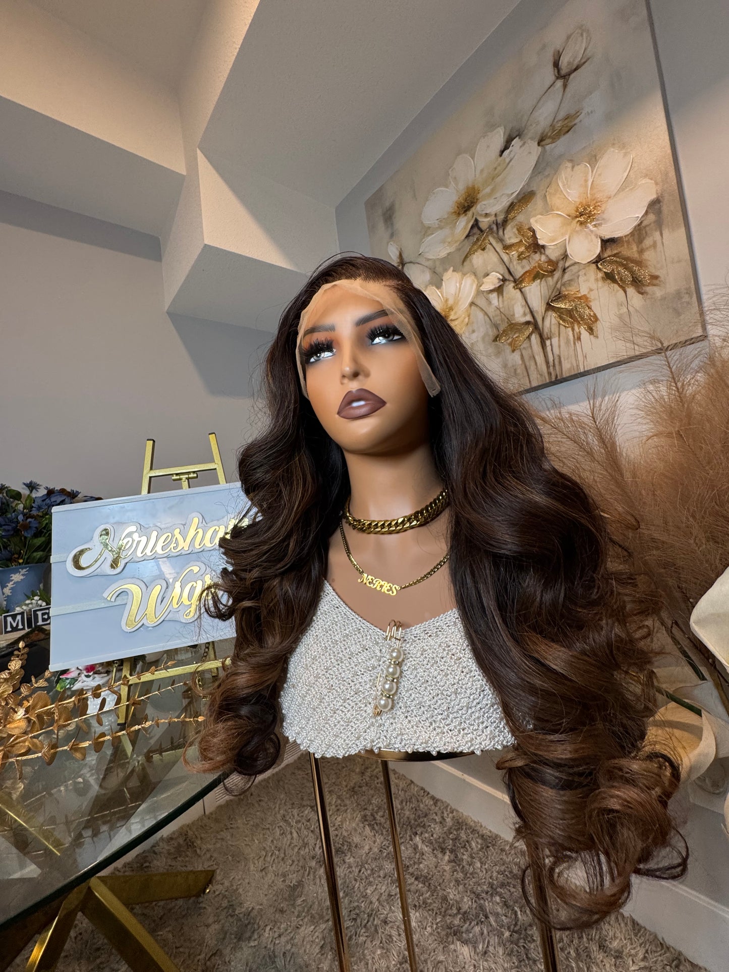 22’ Amilia Virgin Wavy - 300g with 13*4 Glueless Frontal Unit - Vietnamese Premium SDD Hair - Brown Highlights (Copy)