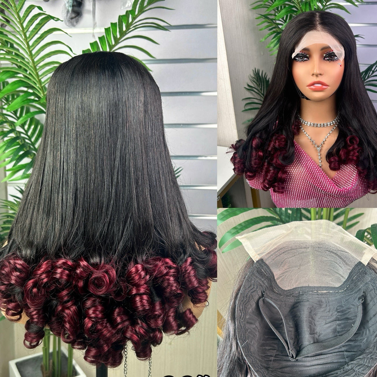 18' Ada Tip Bouncy Remy Wig - 250g with 5*5 Closure - Chinese Virgin SDD Quality - Wine Tips