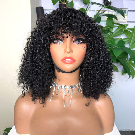 Posh Curly Fringe Wig - 12' Black and Brown
