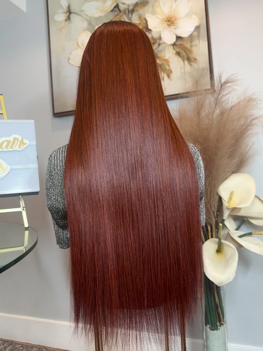 Kora 24’ Virgin Bone Straight - 300g with 5*5 Glueless Closure - Vietnamese Premium SDD Hair - Burnt Orange Cajun